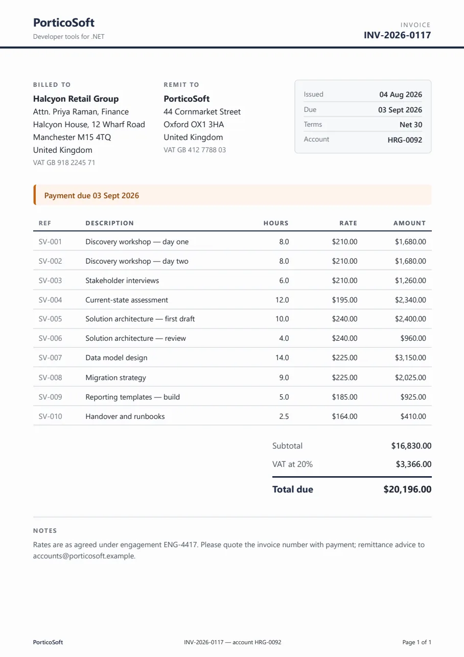 The first sheet of Sales Invoice, as the engine prints it.