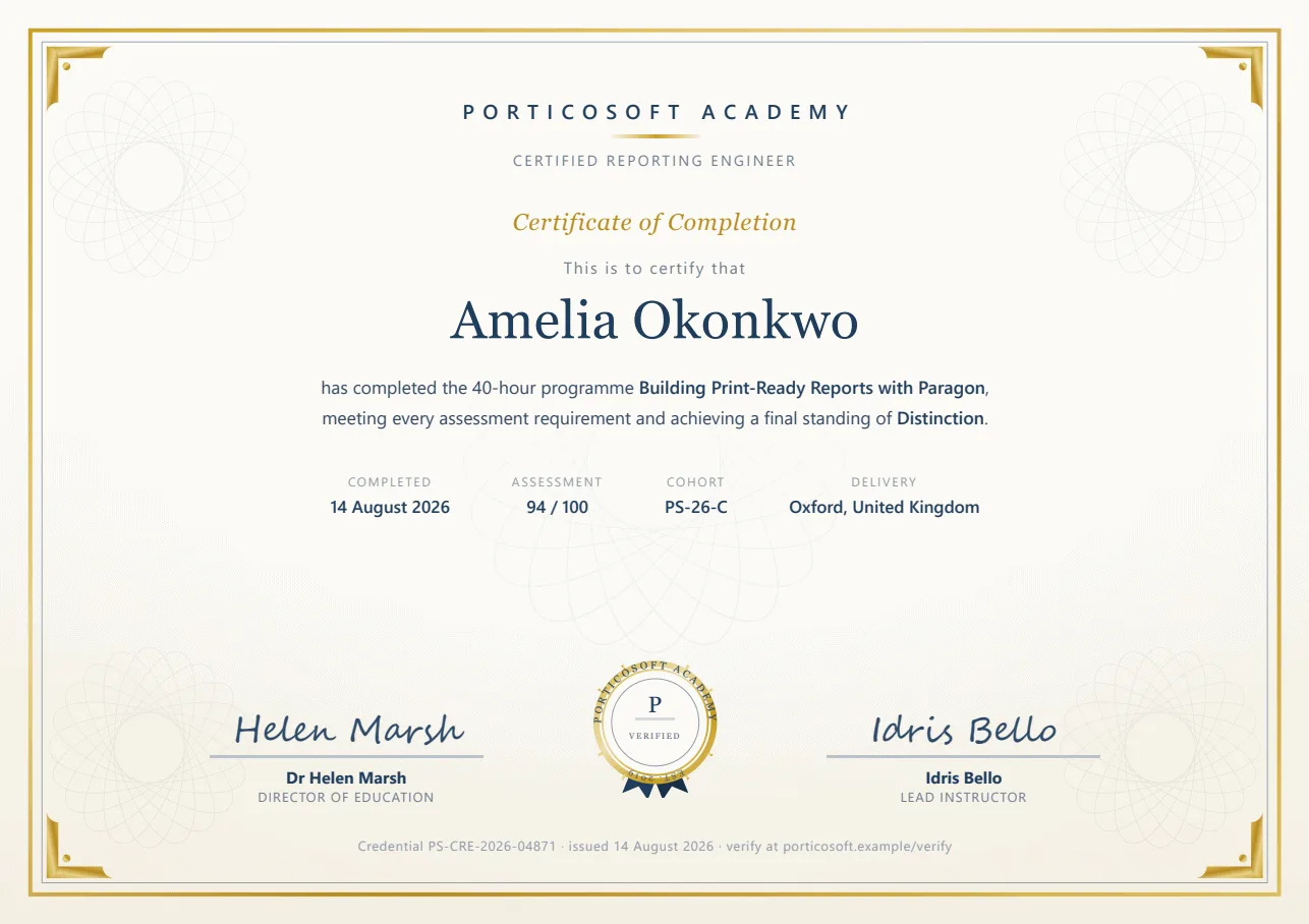 The first sheet of Certificate of Completion, as the engine prints it.